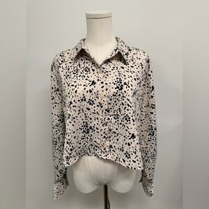 Women's a new day Cream and Black Printed crop Top button up S